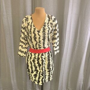 Stussy Black and White Patterned Dress with Red Accent